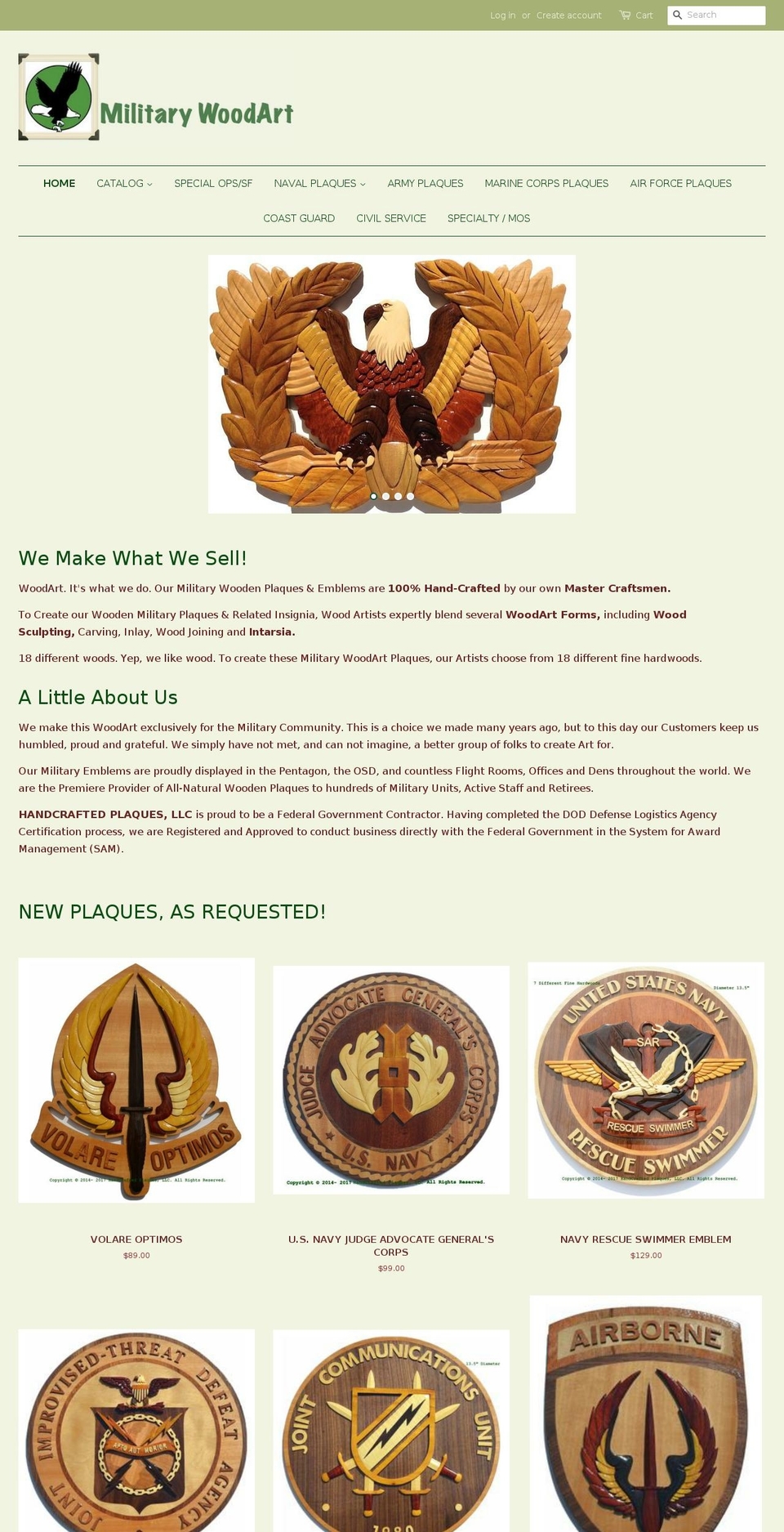 militarywoodart.com — Shopify storefront screenshot