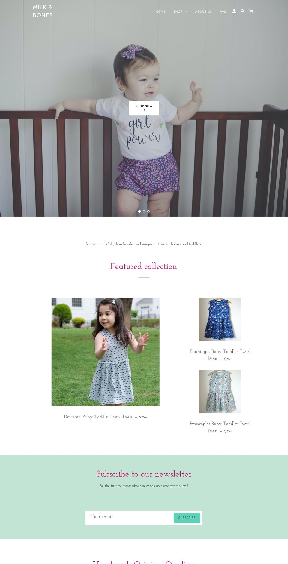 milkandbonesllc.com shopify website screenshot