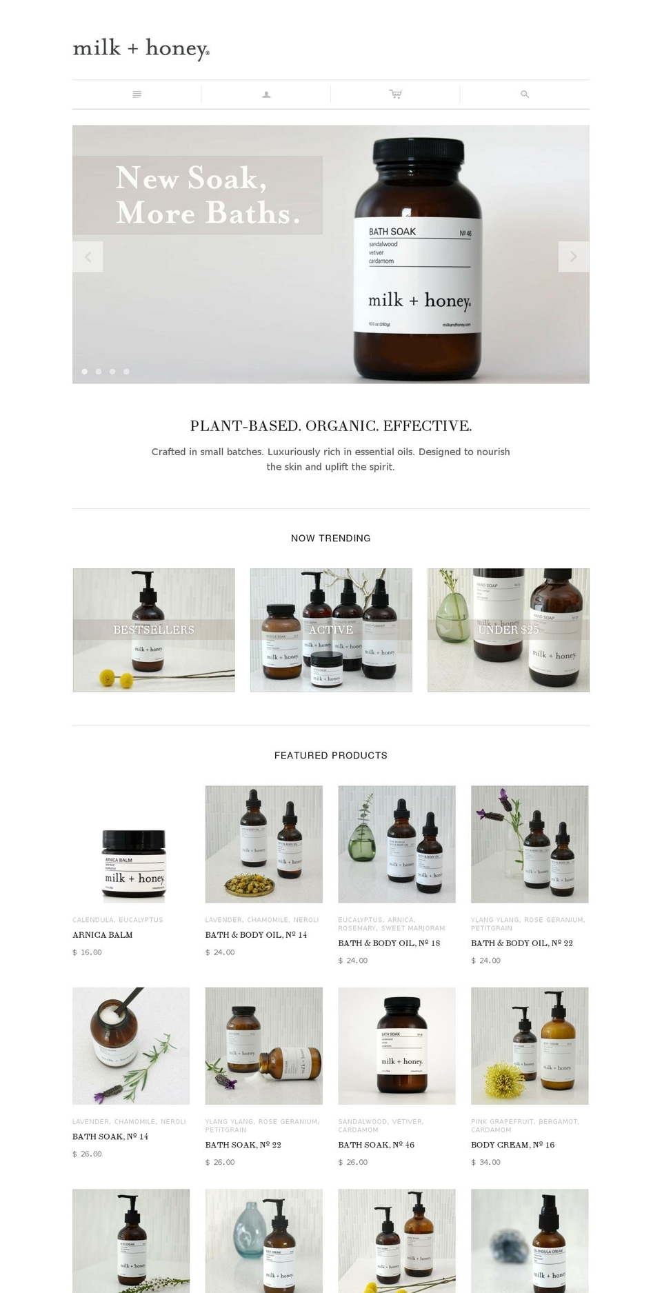 milkandhoney.com shopify website screenshot