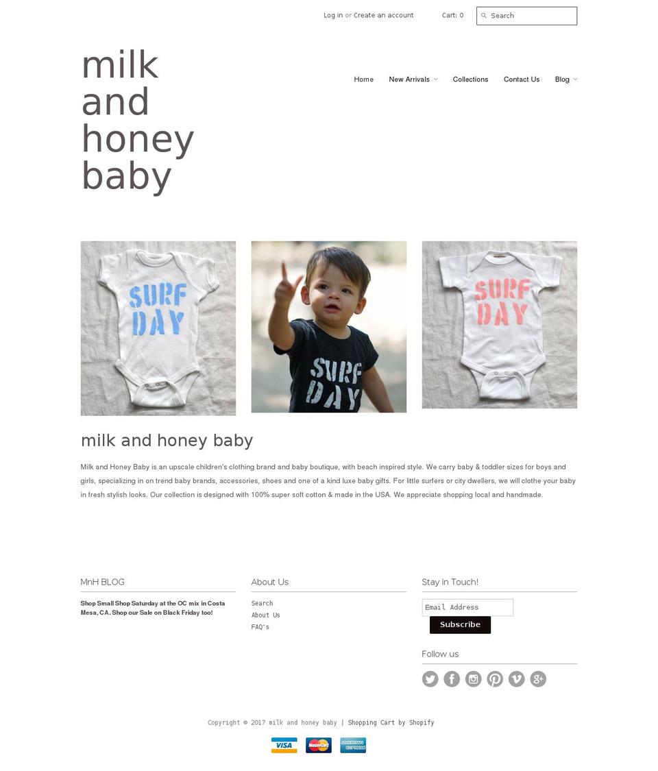 milkandhoneybaby.com shopify website screenshot