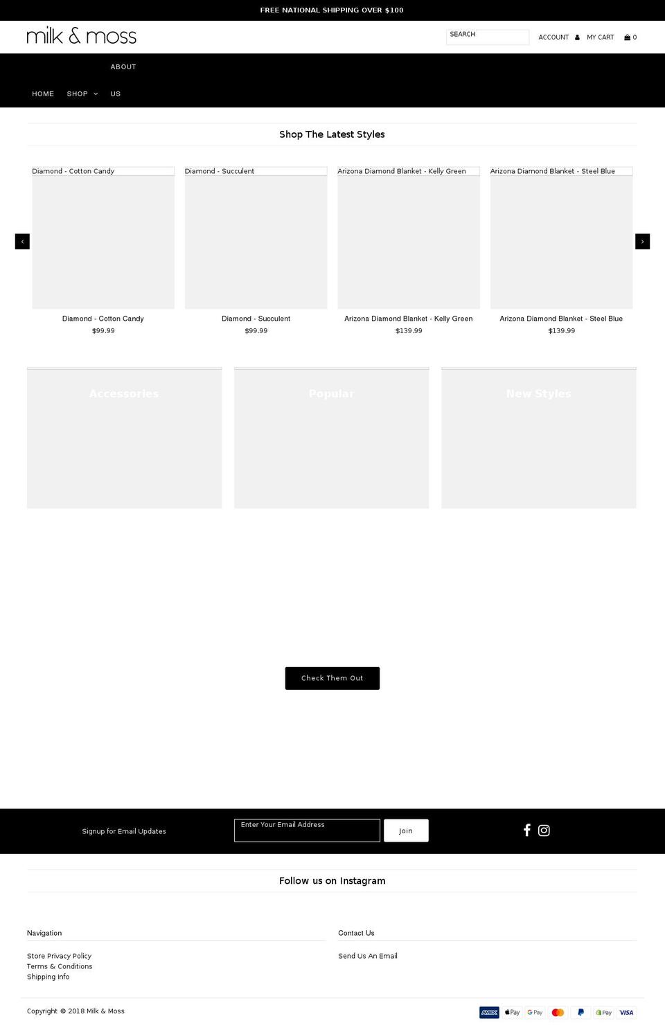 milkandmoss.com — Shopify storefront screenshot