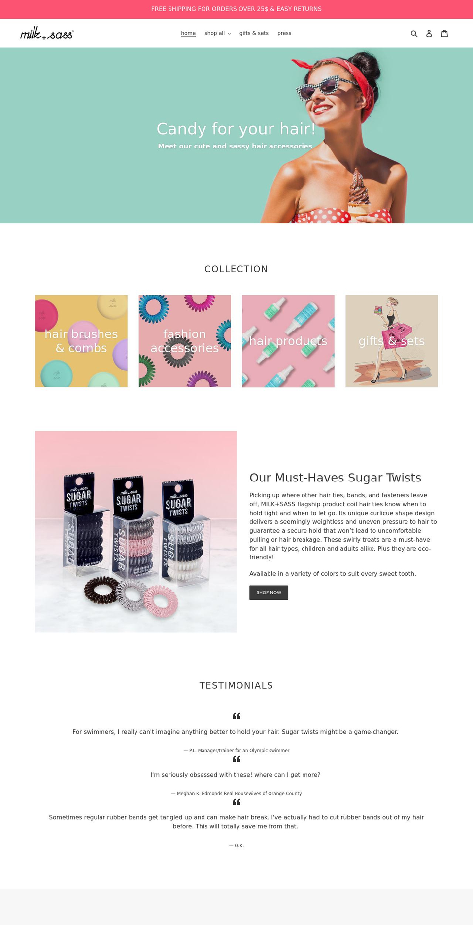 milkandsass.com shopify website screenshot
