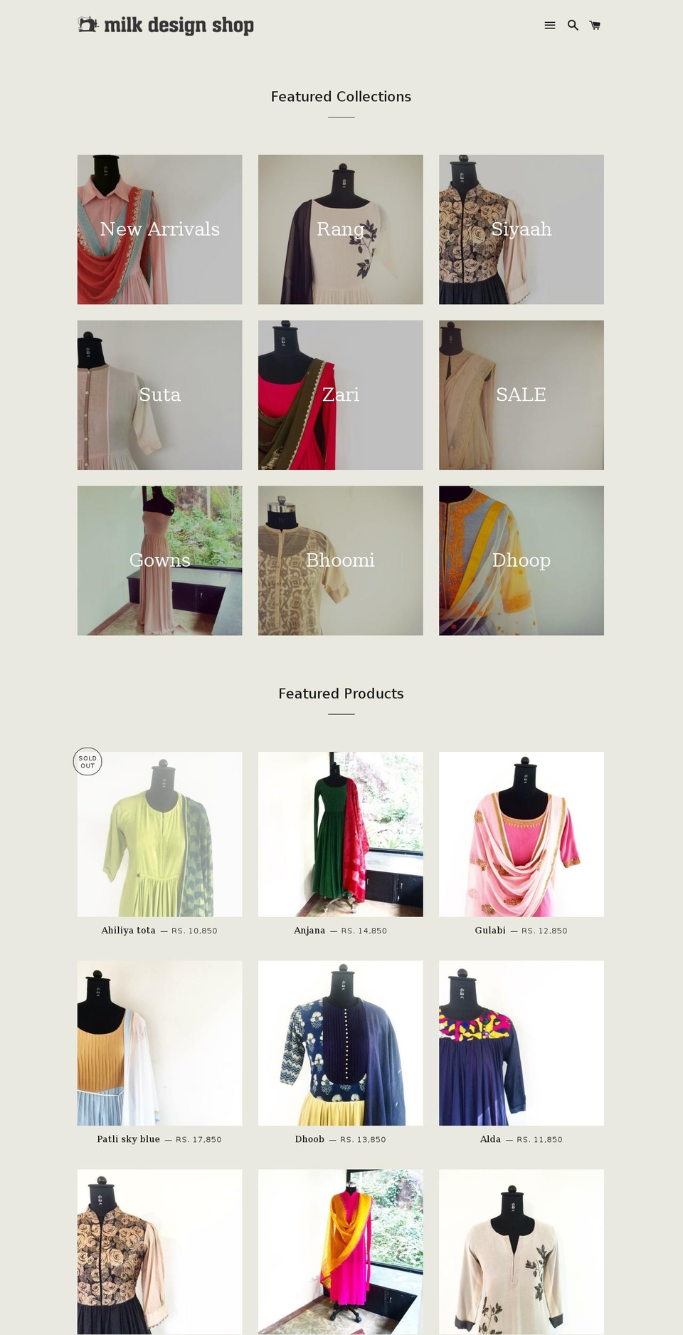 milkdesignshop.com shopify website screenshot