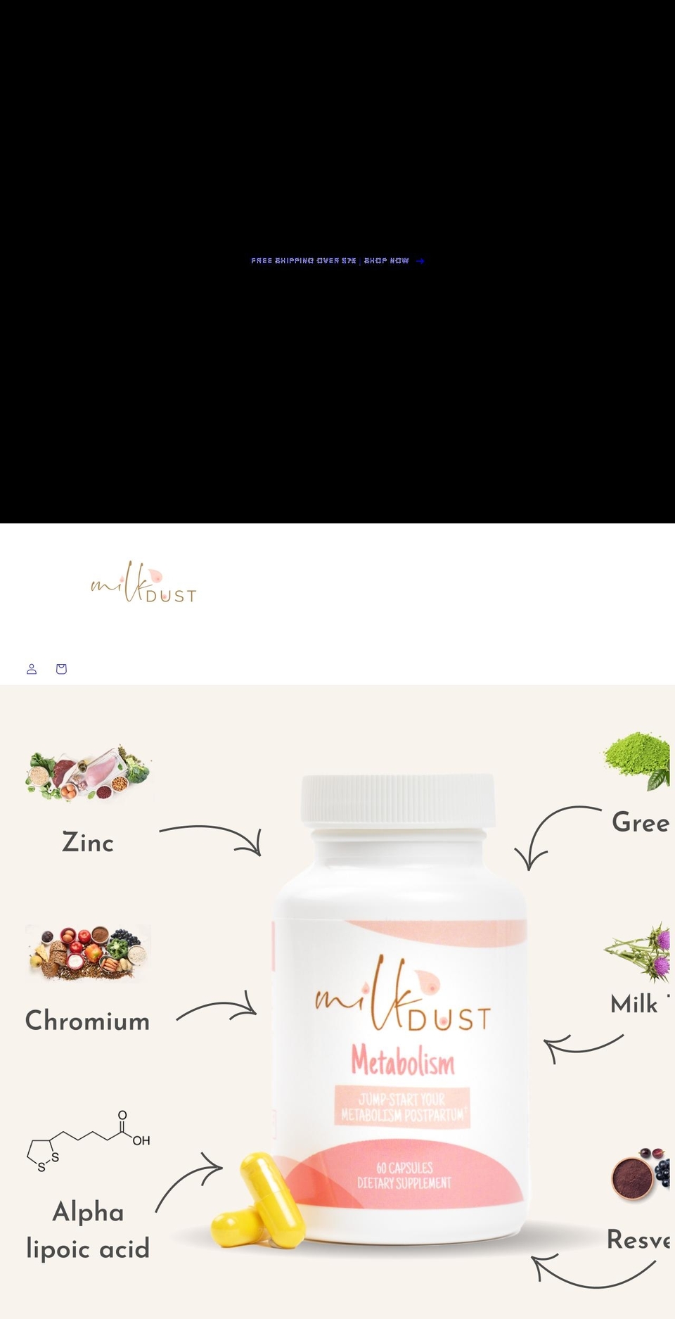 milkdust.com shopify website screenshot