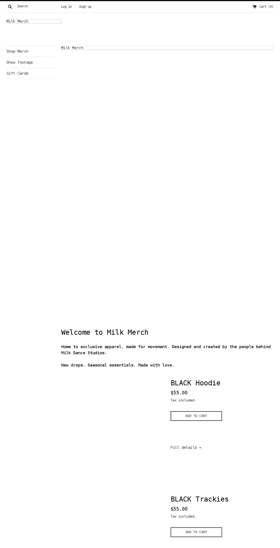 milkmerch.com shopify website screenshot