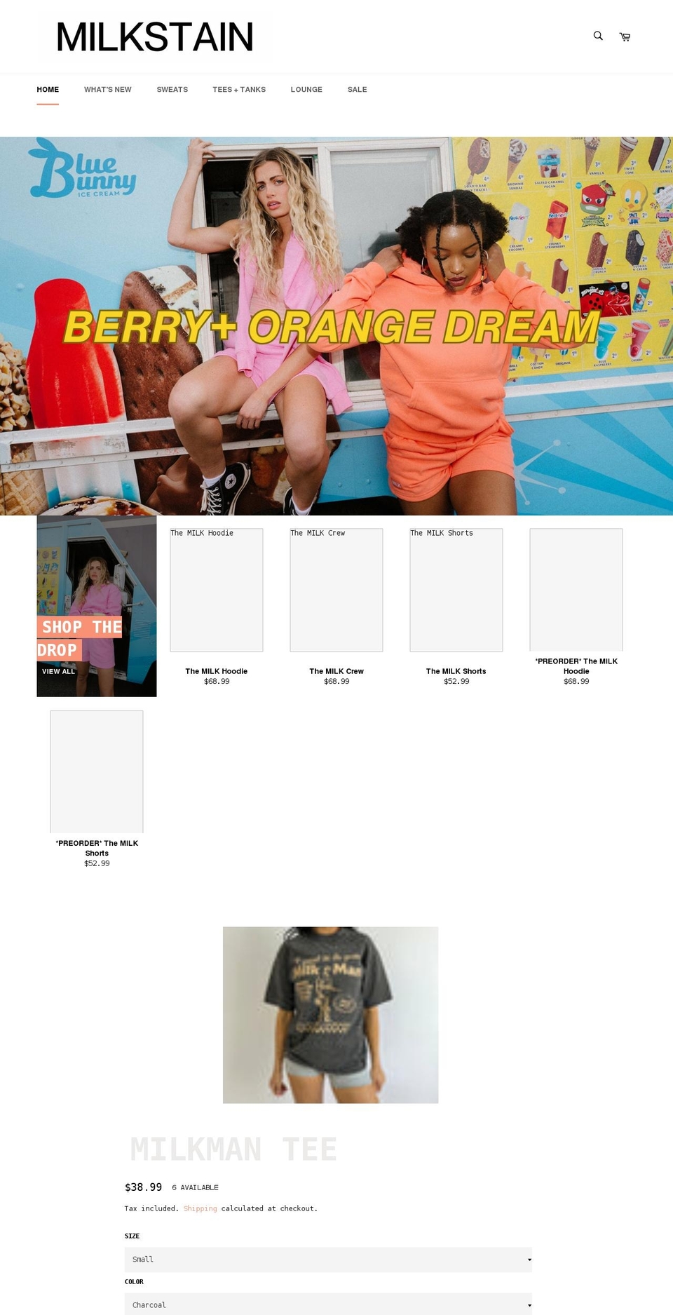 milkstainapparel.com shopify website screenshot