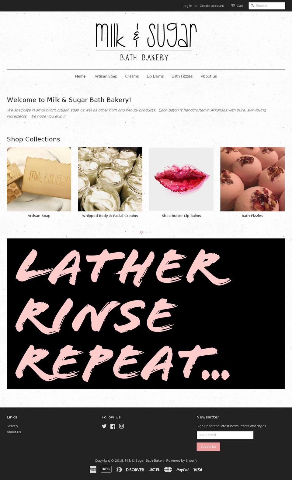 milksugarbathbakery.com — Shopify storefront screenshot