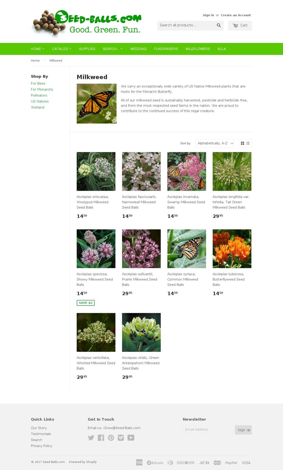 milkweedseedbombs.com shopify website screenshot