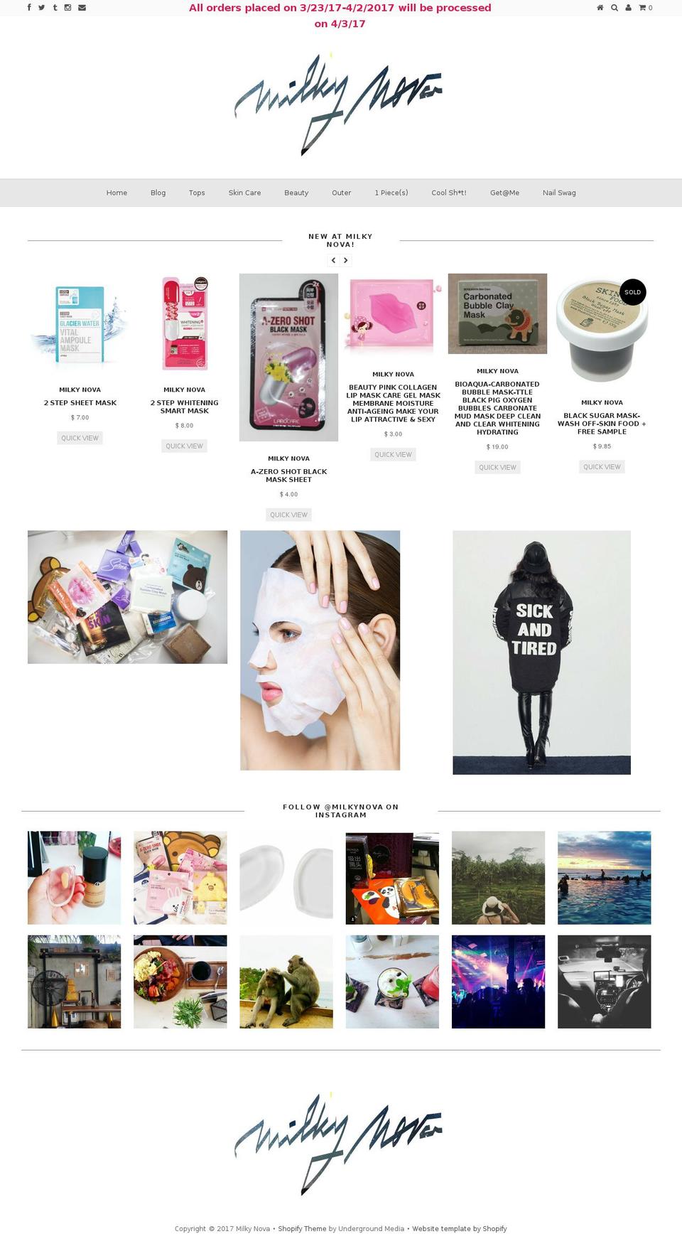 milkynovashop.com shopify website screenshot