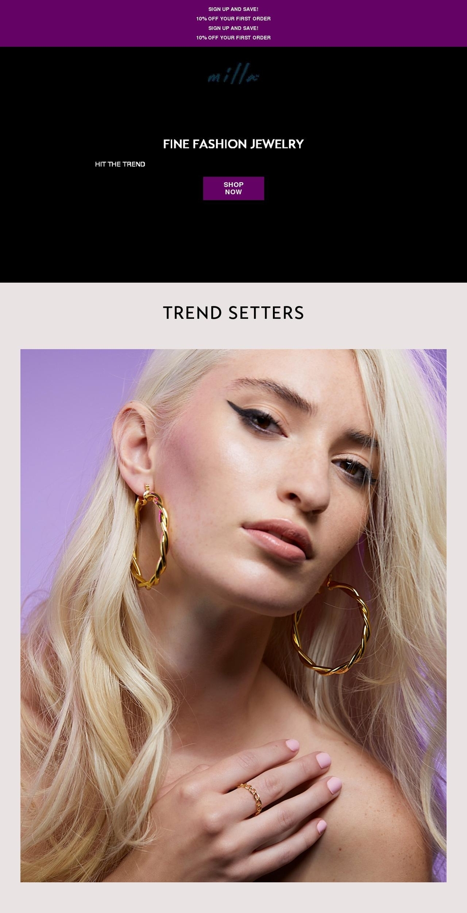 millajewelry.com — Shopify storefront screenshot