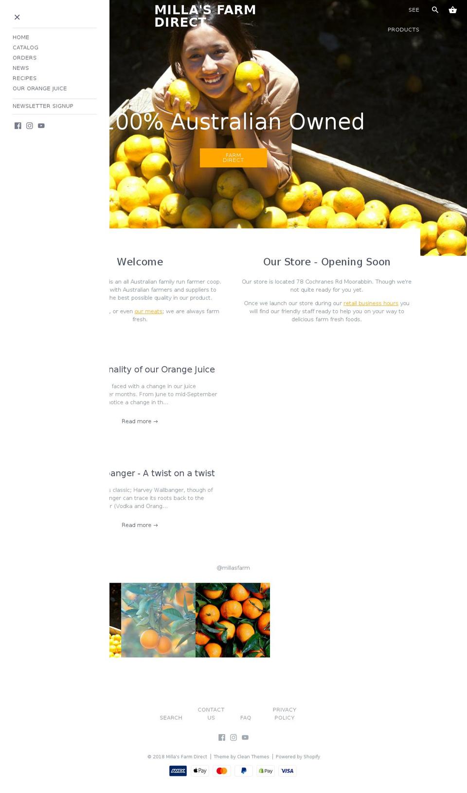 millasfarm.com shopify website screenshot