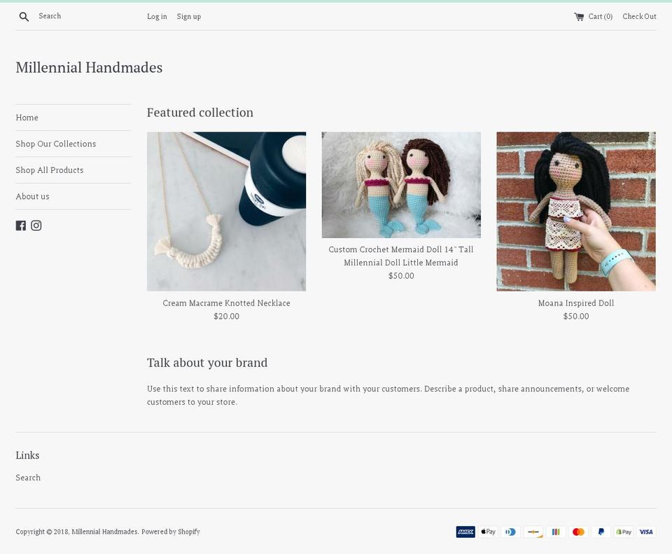 millennialhandmades.com — Shopify storefront screenshot