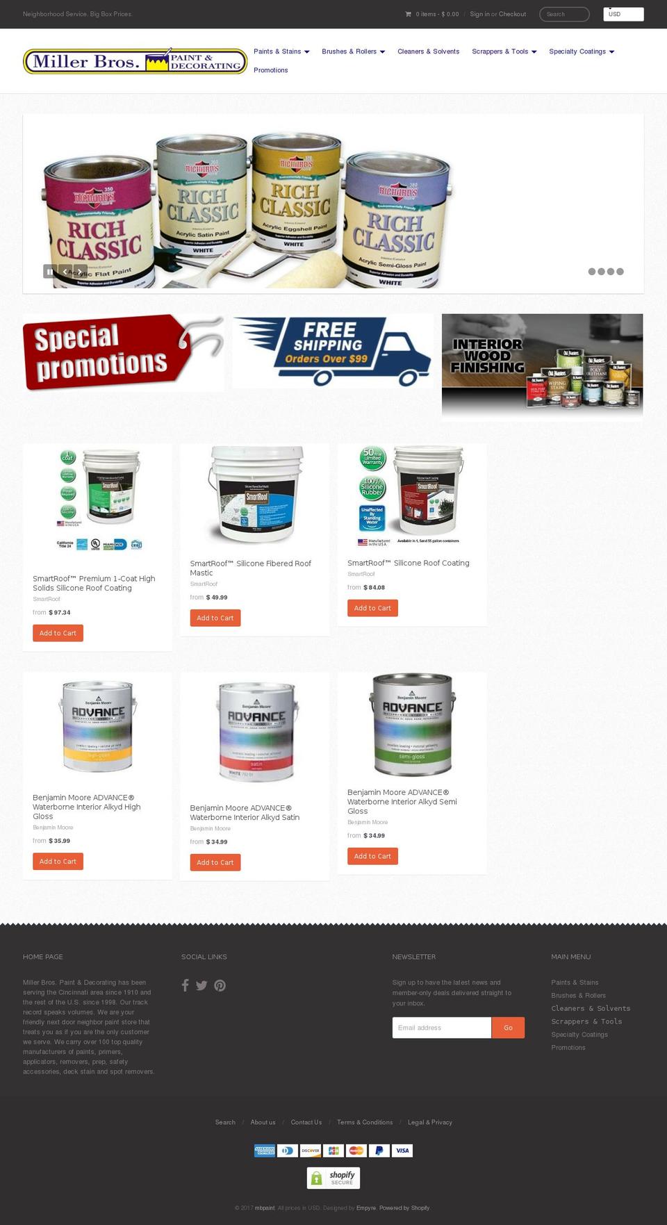 millerbrospaints.com shopify website screenshot