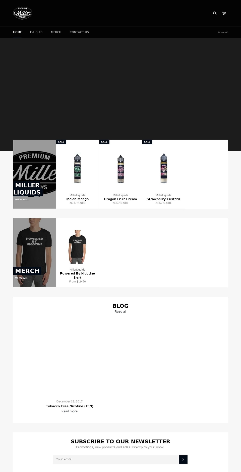millerliquids.com shopify website screenshot