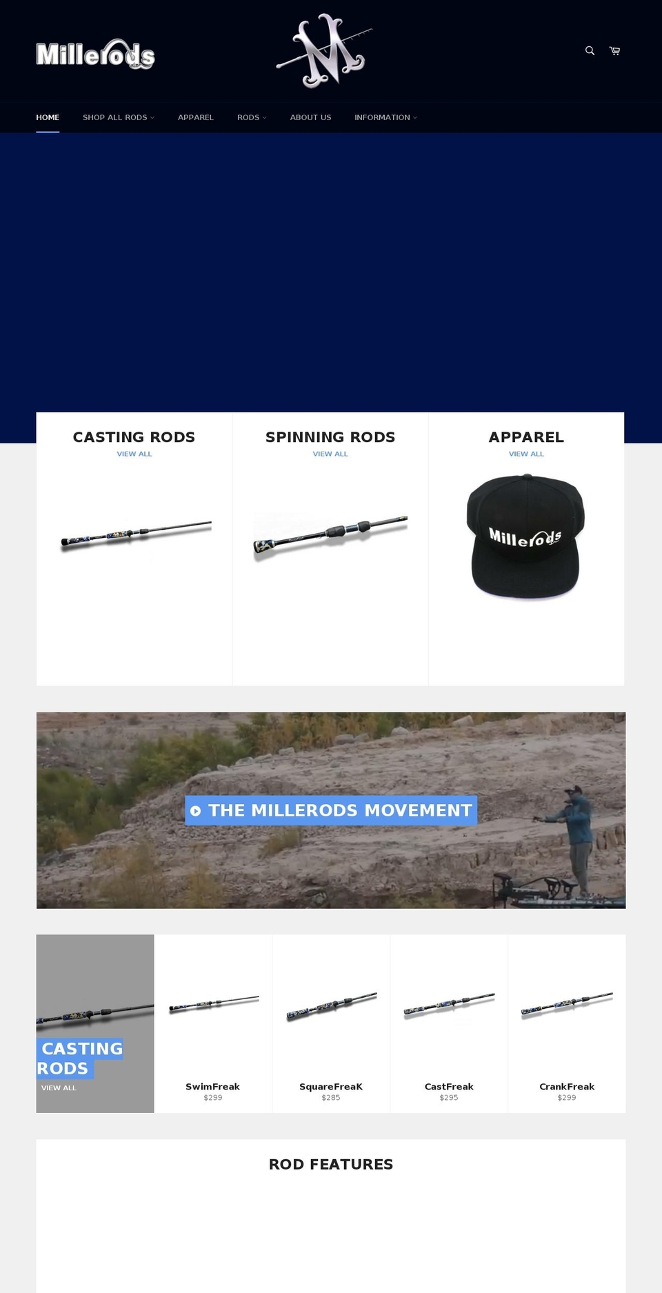 millerods.com shopify website screenshot