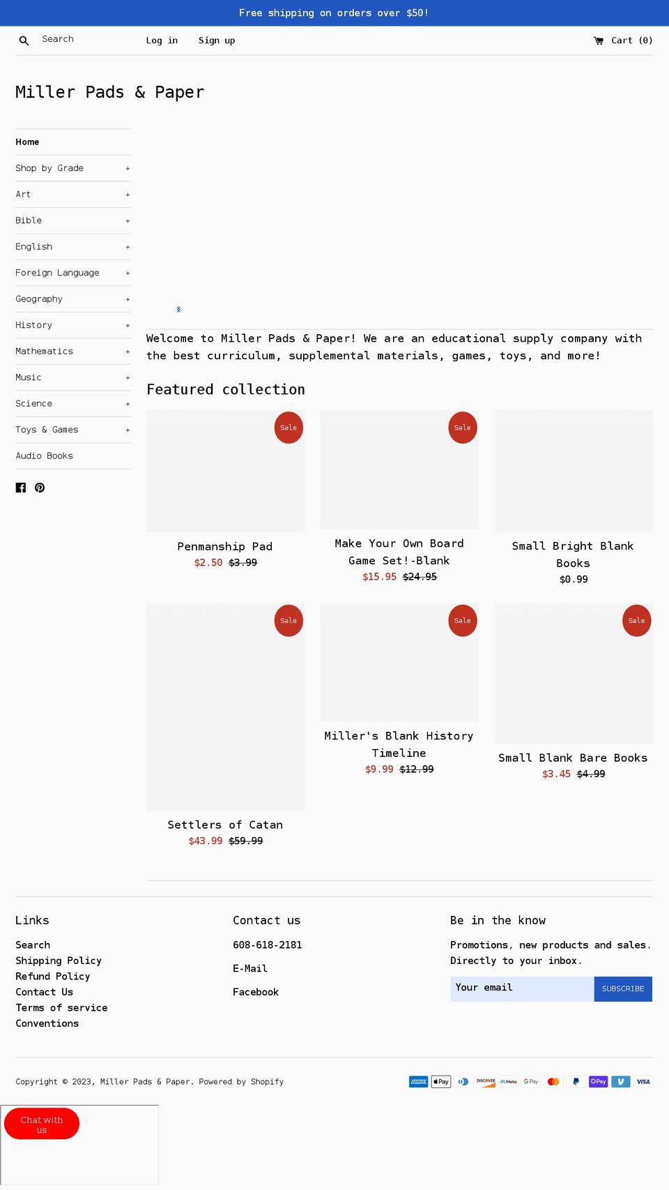 millerpadsandpaper.com shopify website screenshot