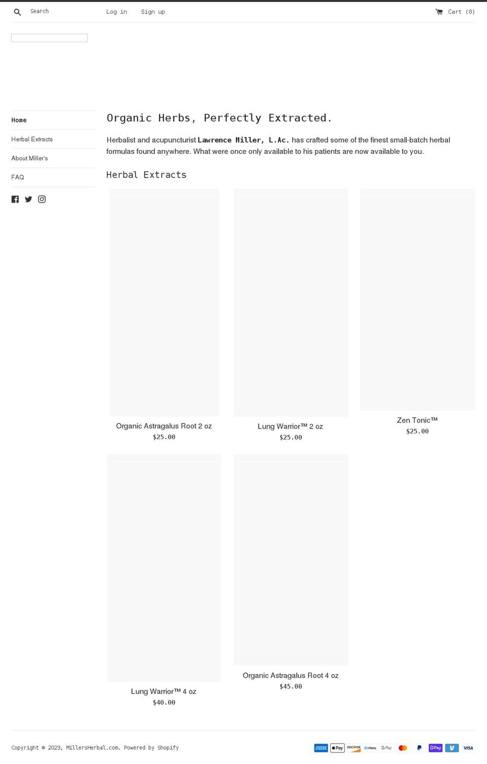 millersherbal.com shopify website screenshot