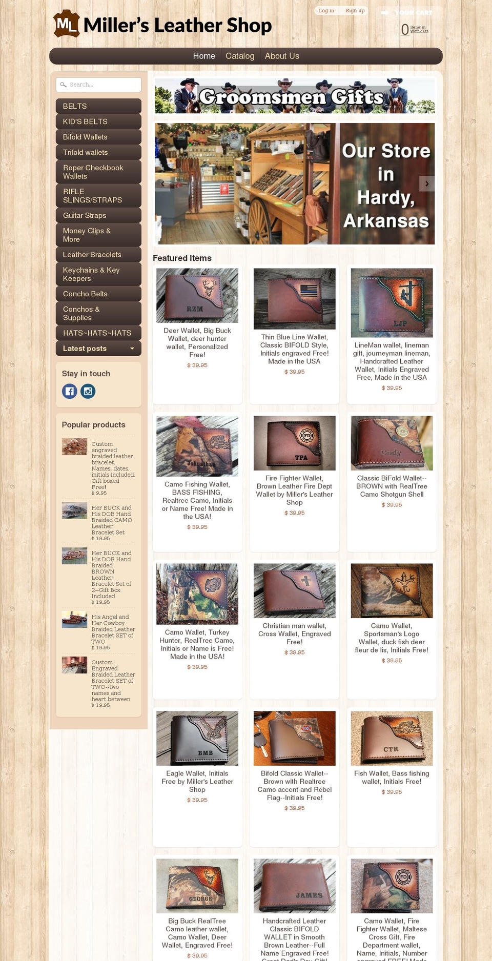 millersleathershop.com shopify website screenshot