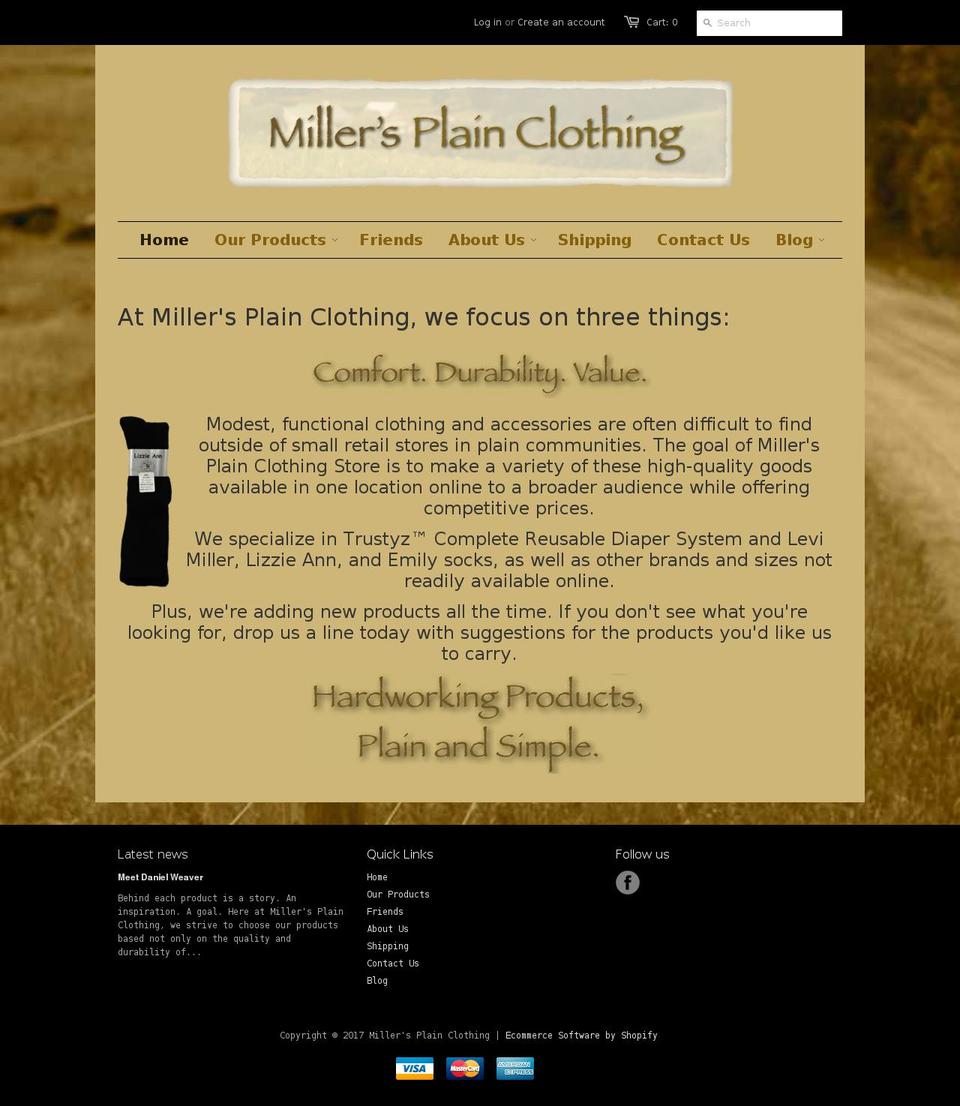 millersplainclothing.com shopify website screenshot