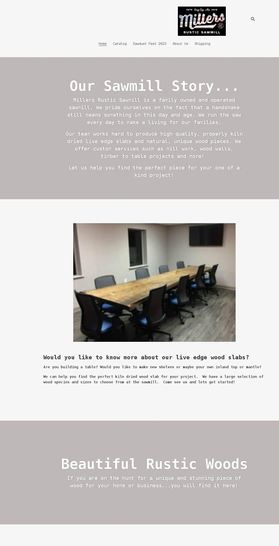 millersrusticsawmill.com shopify website screenshot