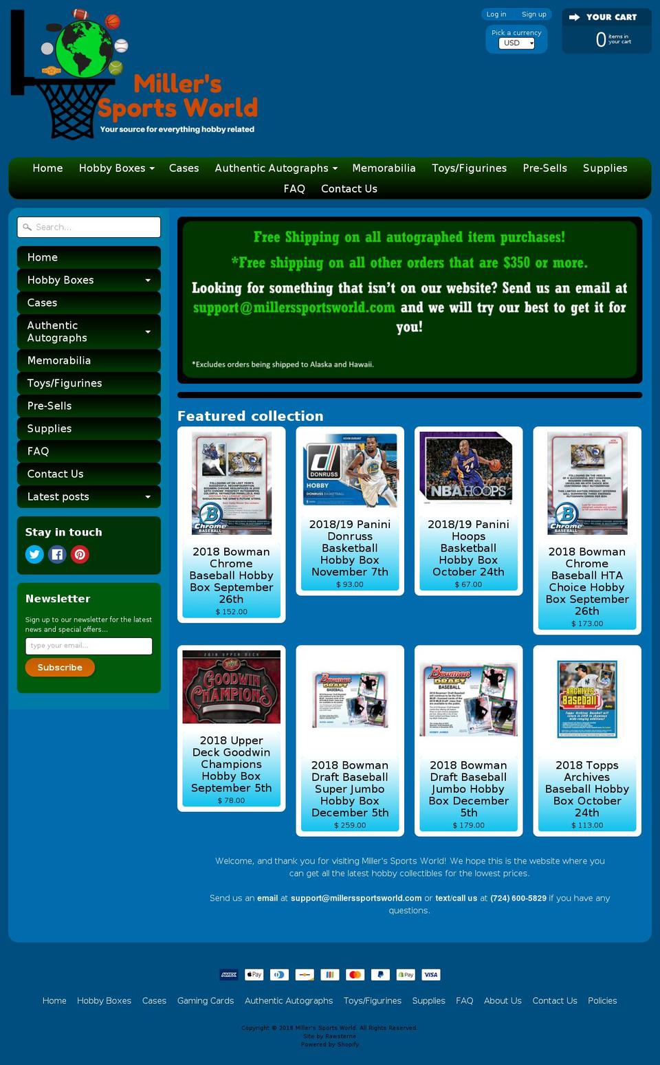 millerssportsworld.com shopify website screenshot