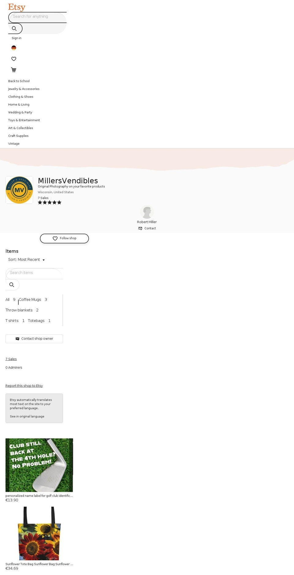 millersvendibles.com — Shopify storefront screenshot