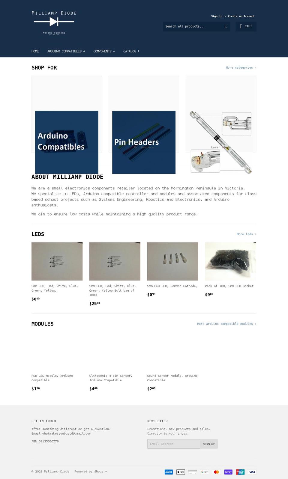milliampdiode.com shopify website screenshot