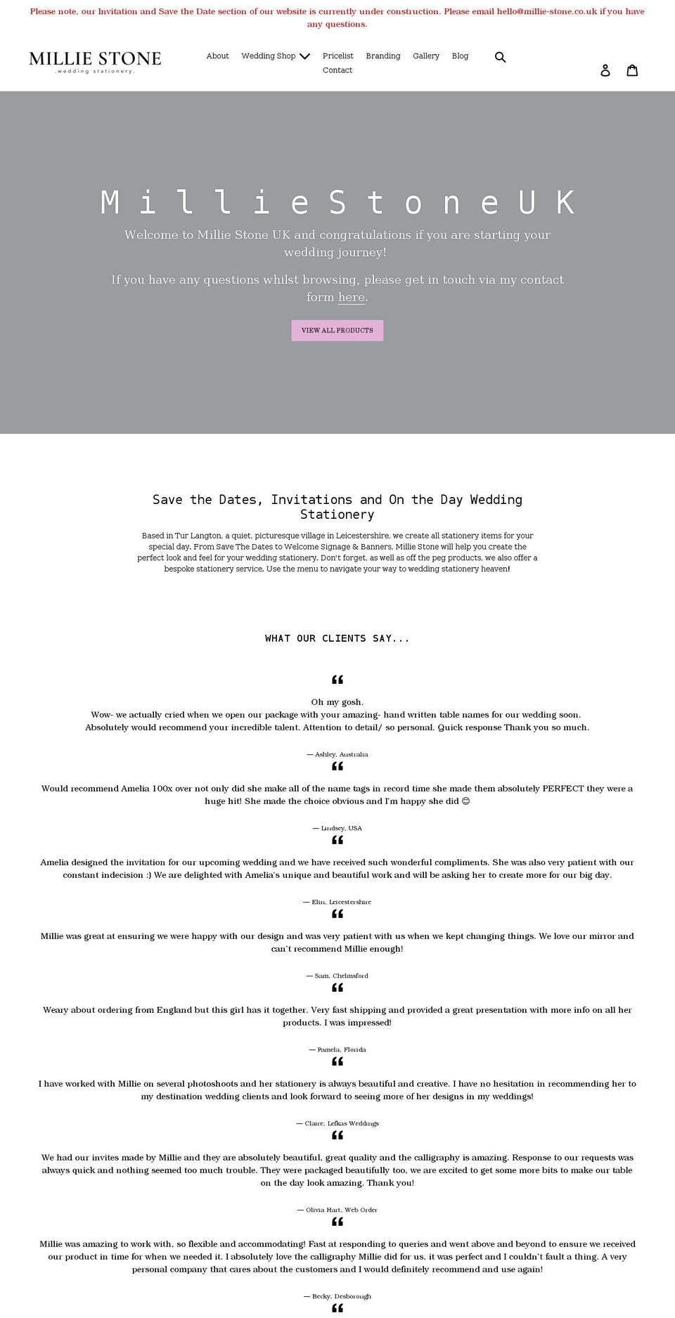 millie-stone.co.uk shopify website screenshot