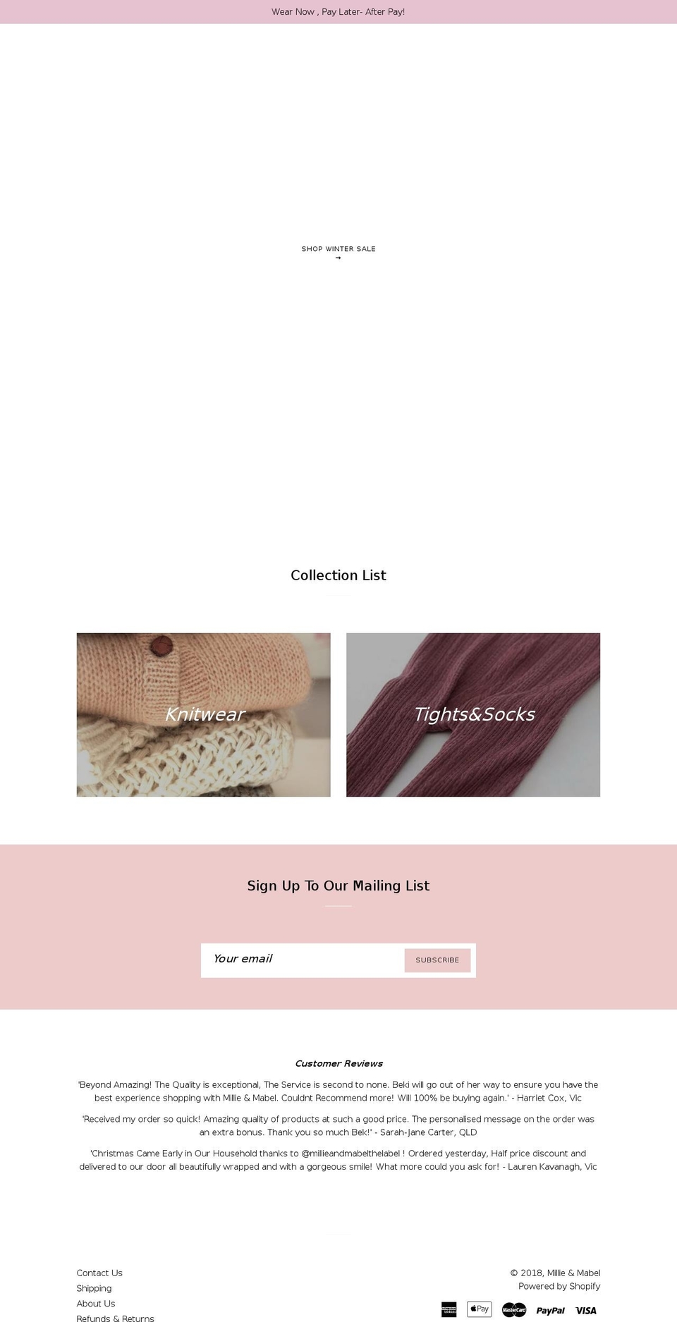 millieandmabel.com — Shopify storefront screenshot