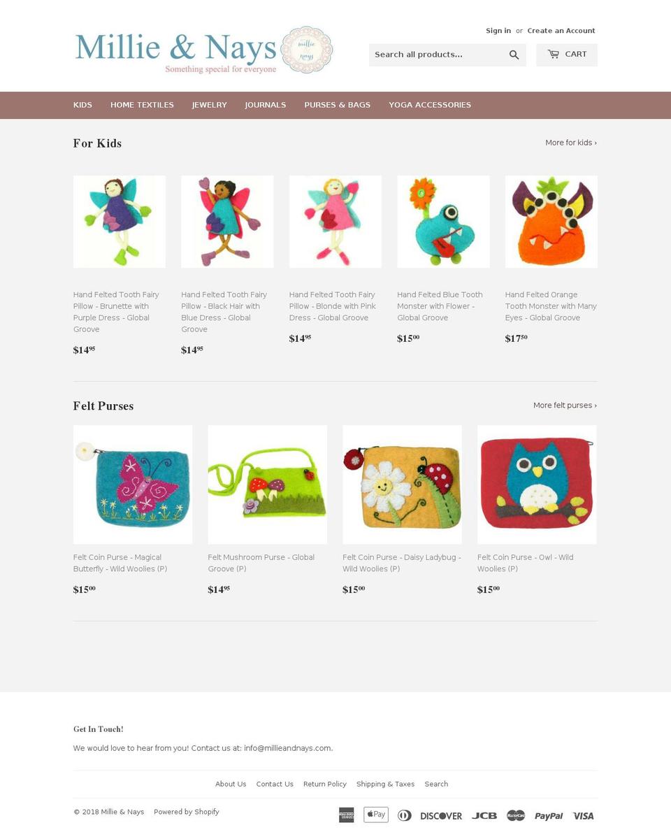 millieandnays.com shopify website screenshot