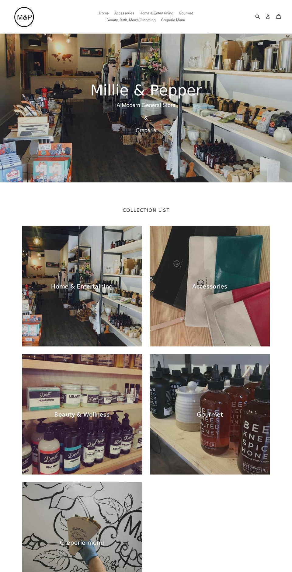 millieandpepper.com — Shopify storefront screenshot