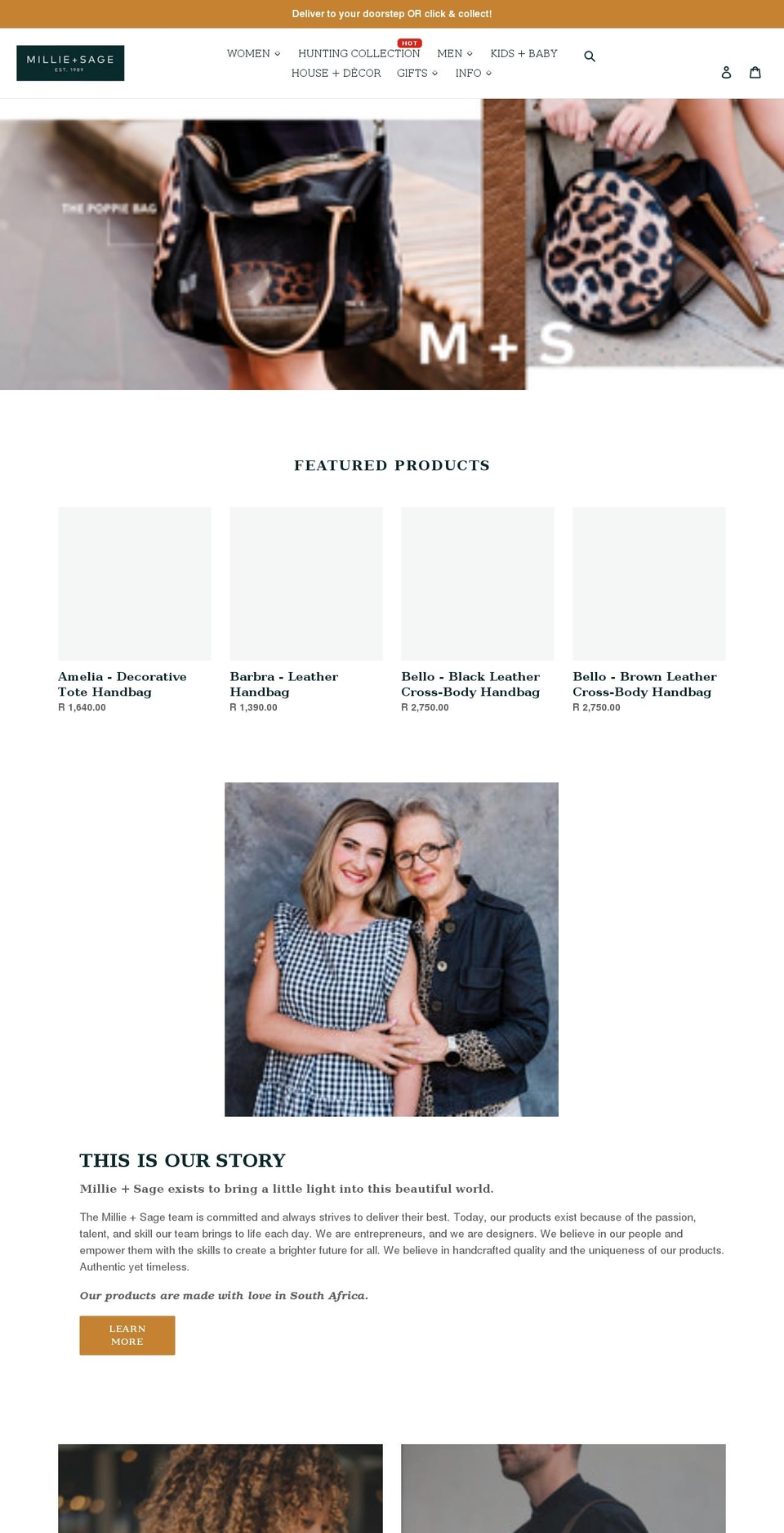 millieandsage.co.za shopify website screenshot
