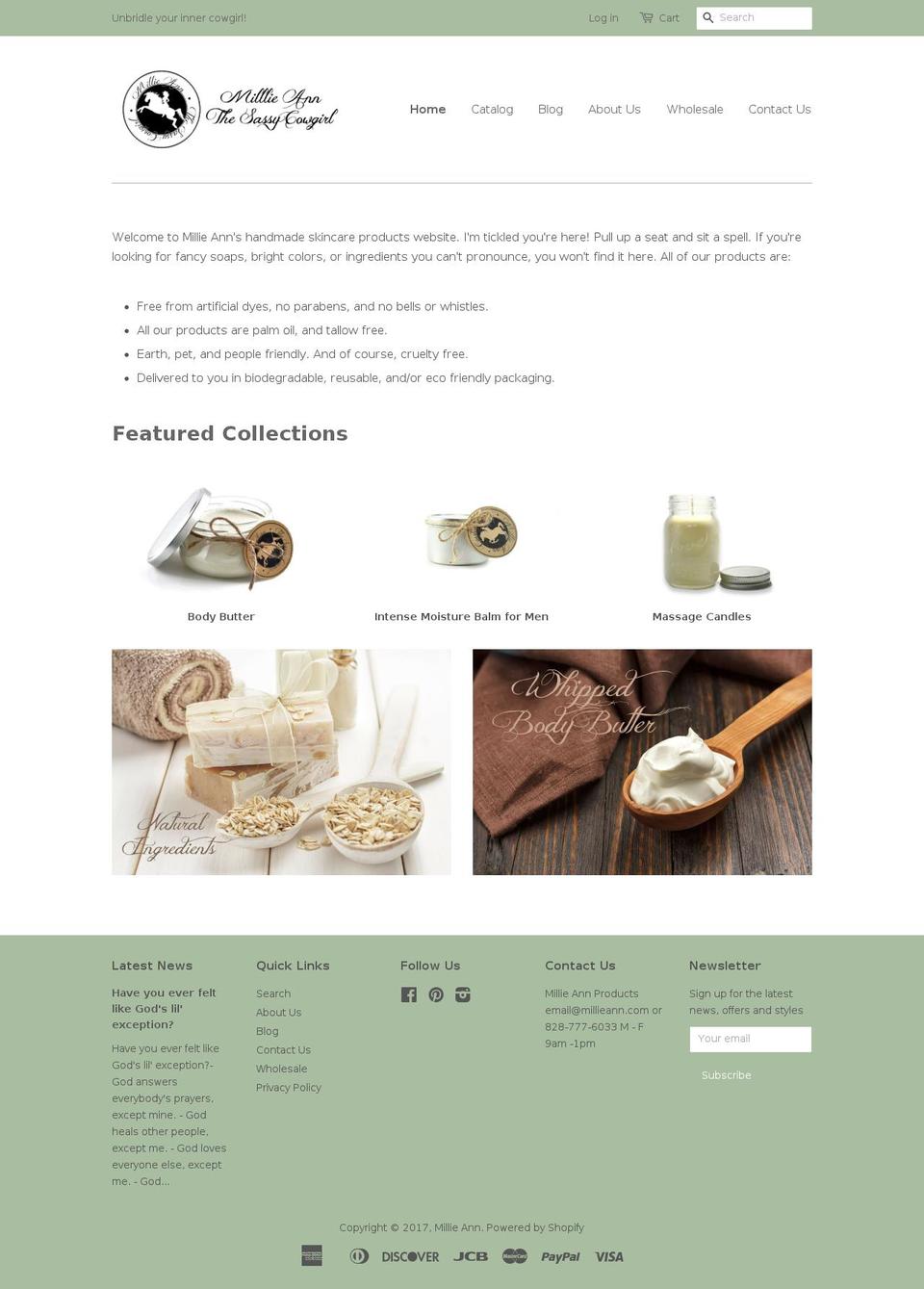 millieann.com shopify website screenshot