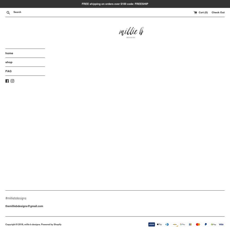 milliebdesigns.com — Shopify storefront screenshot