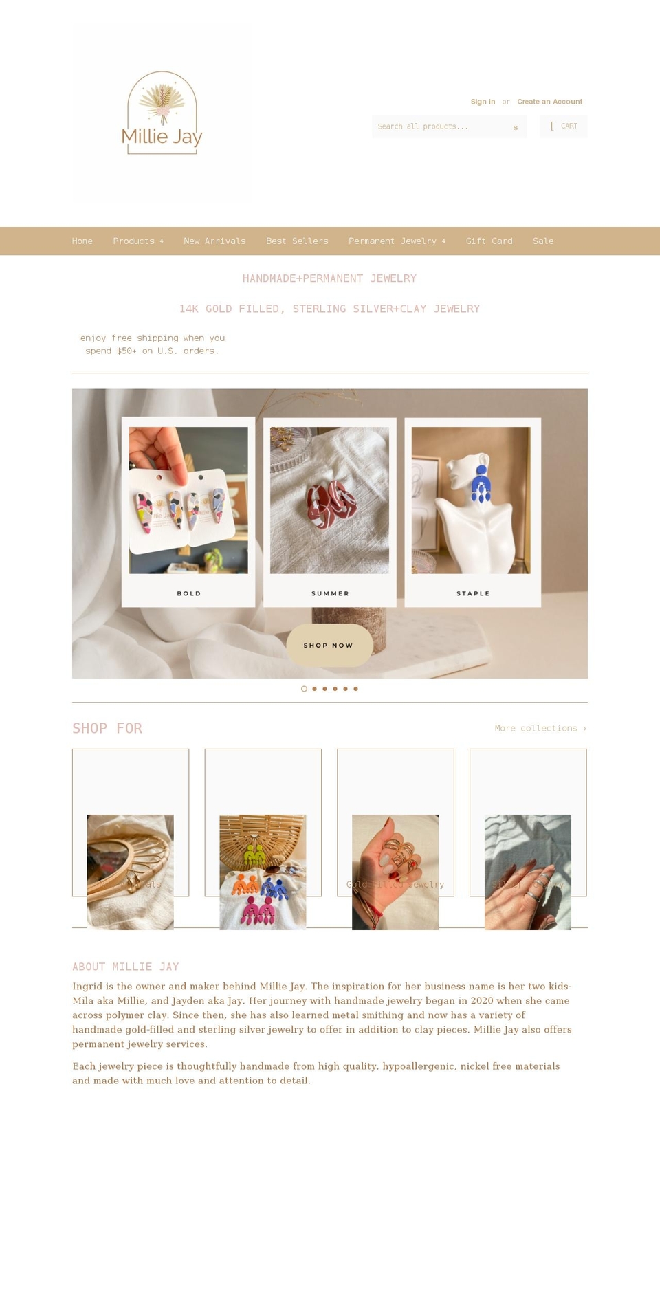 milliejayclay.com shopify website screenshot