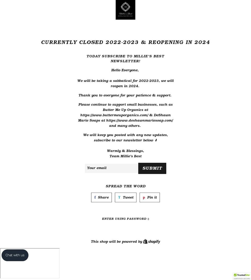 milliesbest.com shopify website screenshot