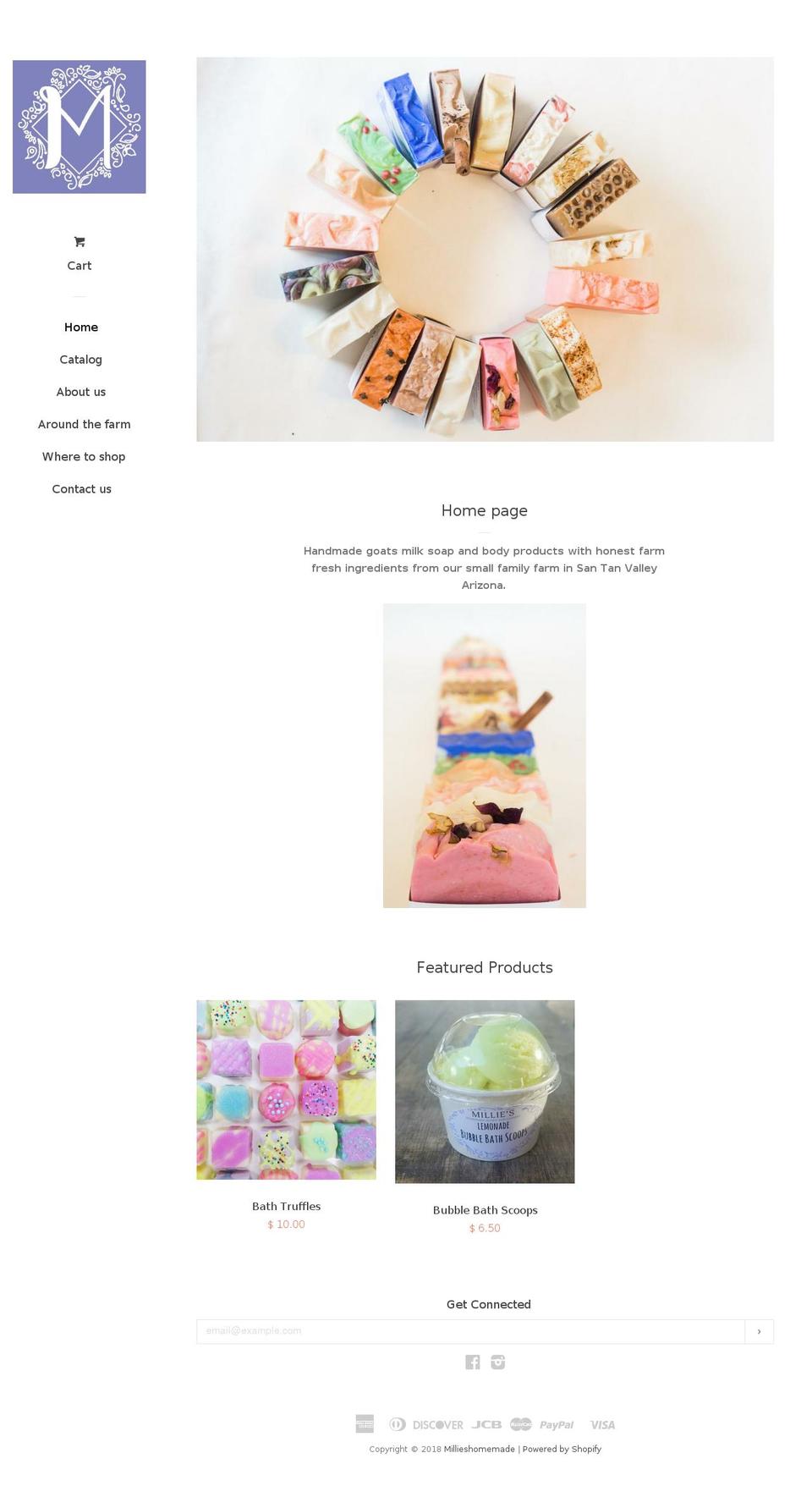 millieshomemadesoap.com — Shopify storefront screenshot