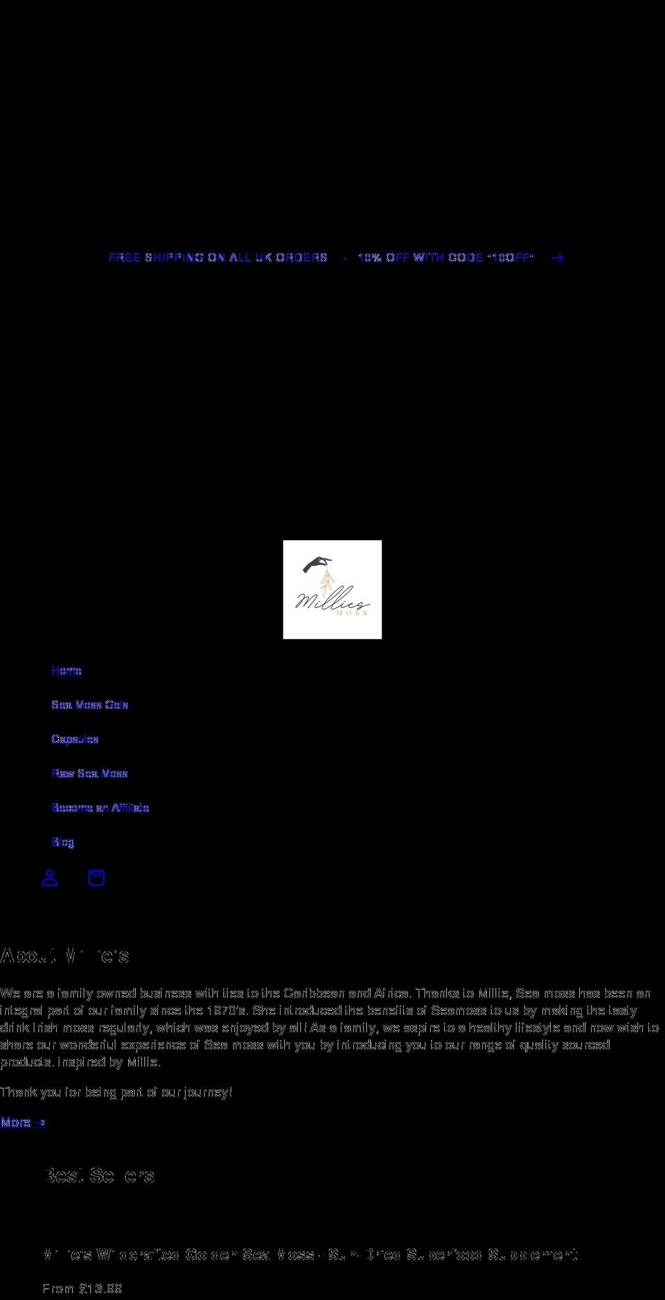 milliesmoss.com shopify website screenshot