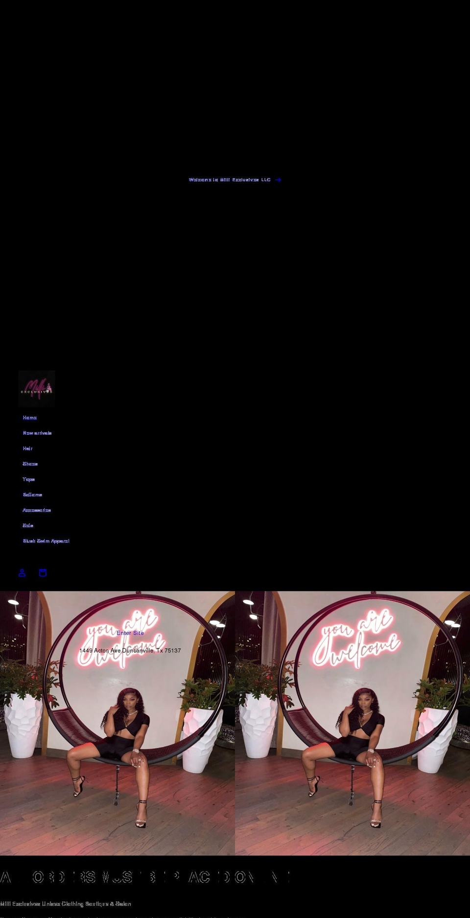 milliexclusives.com shopify website screenshot