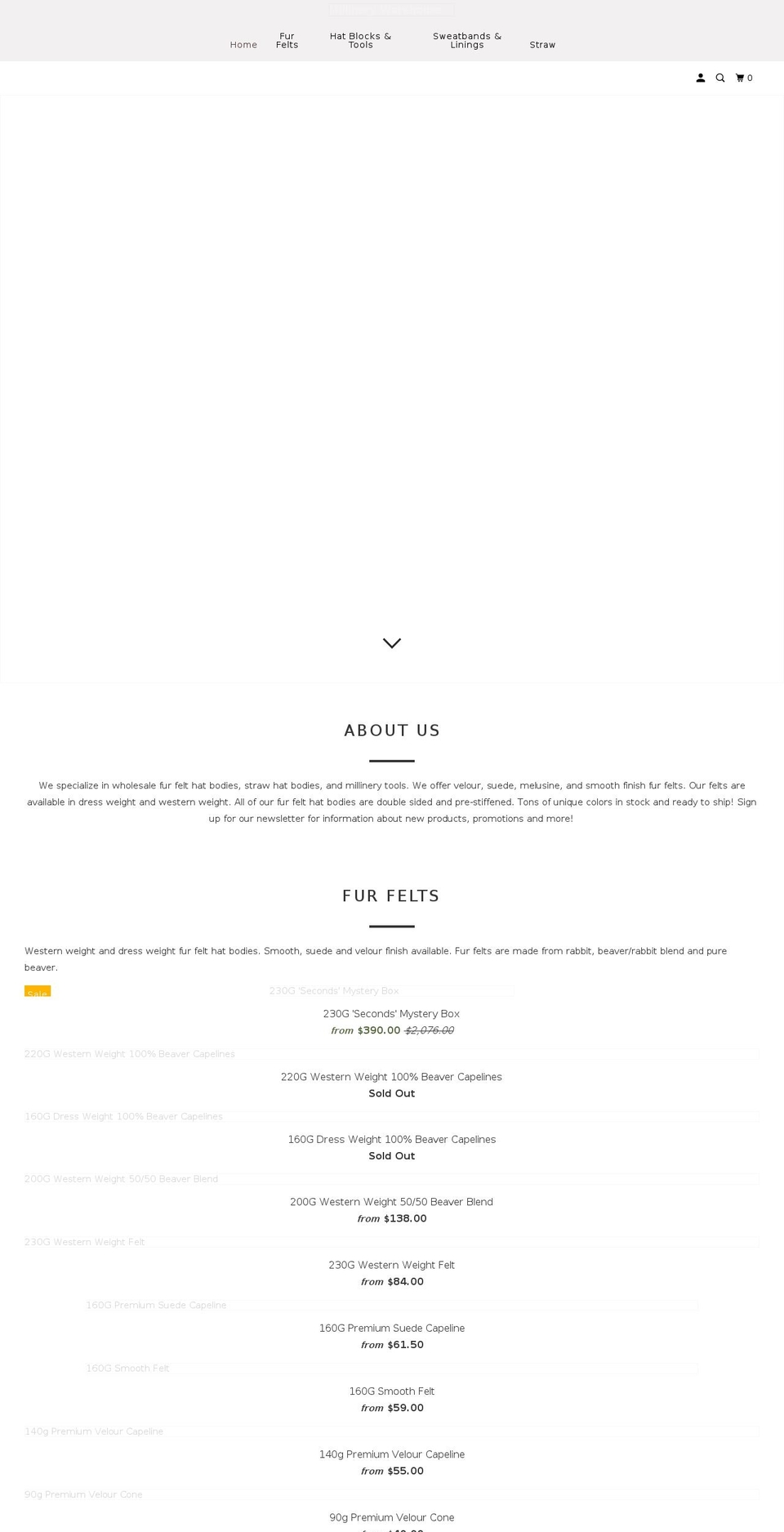 millinerywarehouse.com shopify website screenshot