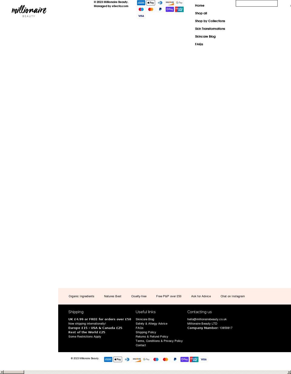 millionairebeauty.co.uk shopify website screenshot