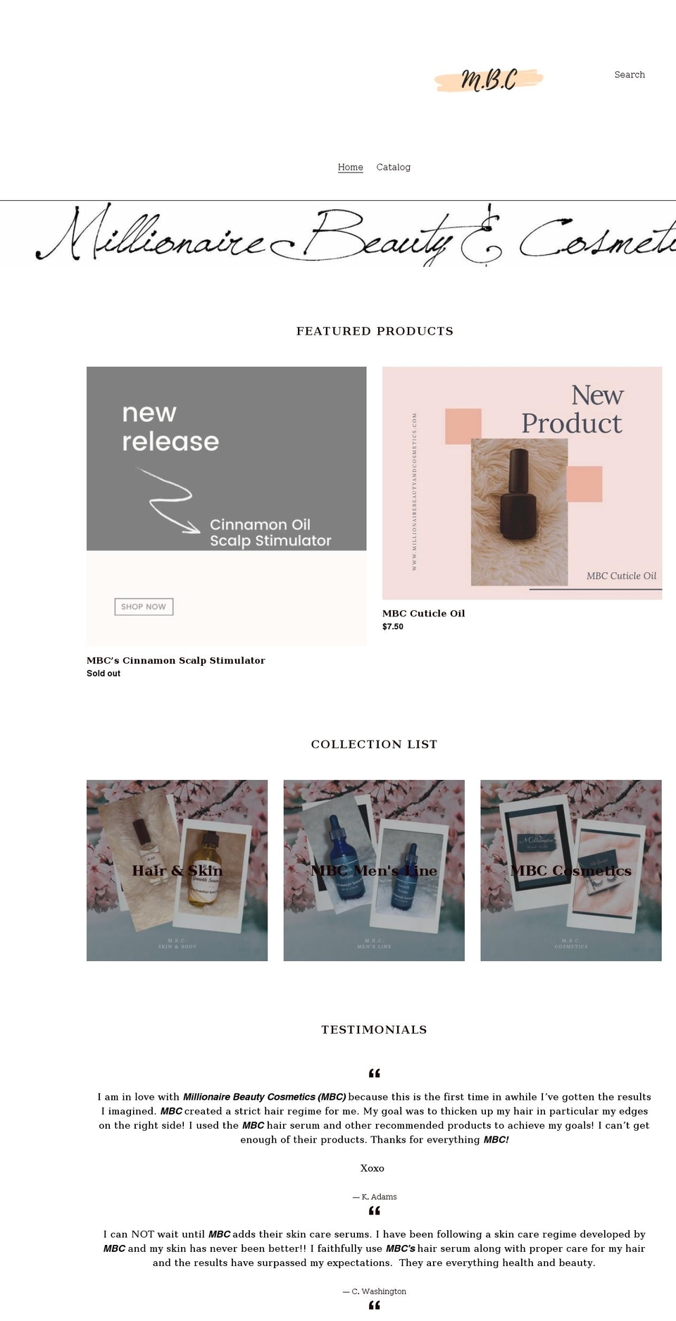 millionairebeautyandcosmetics.com shopify website screenshot