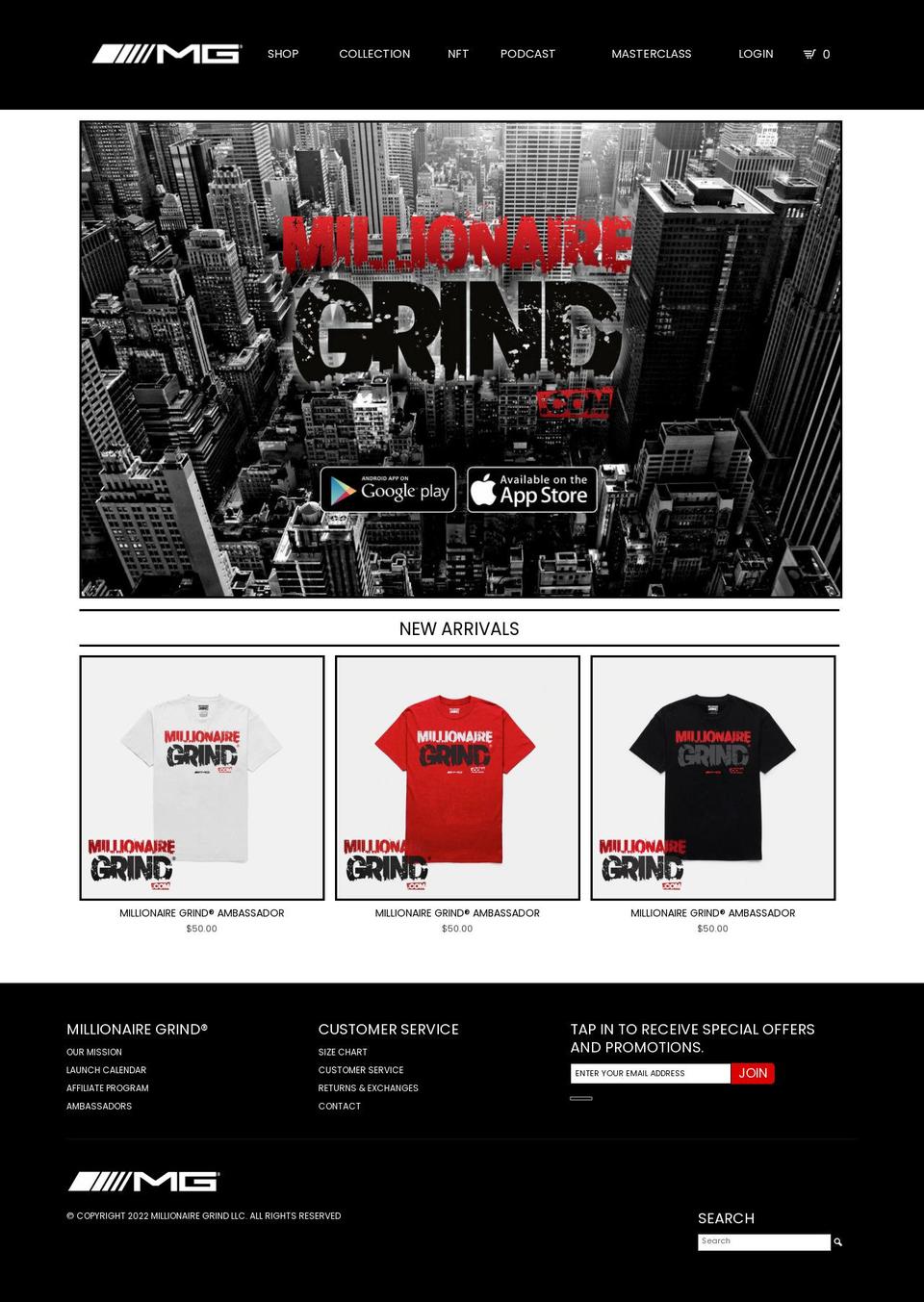 millionairegrind.co shopify website screenshot