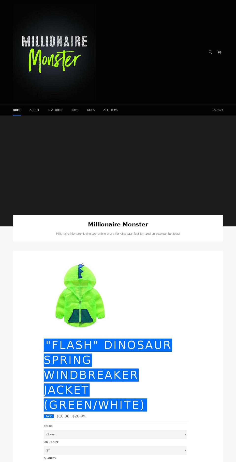 millionairemonster.com — Shopify storefront screenshot