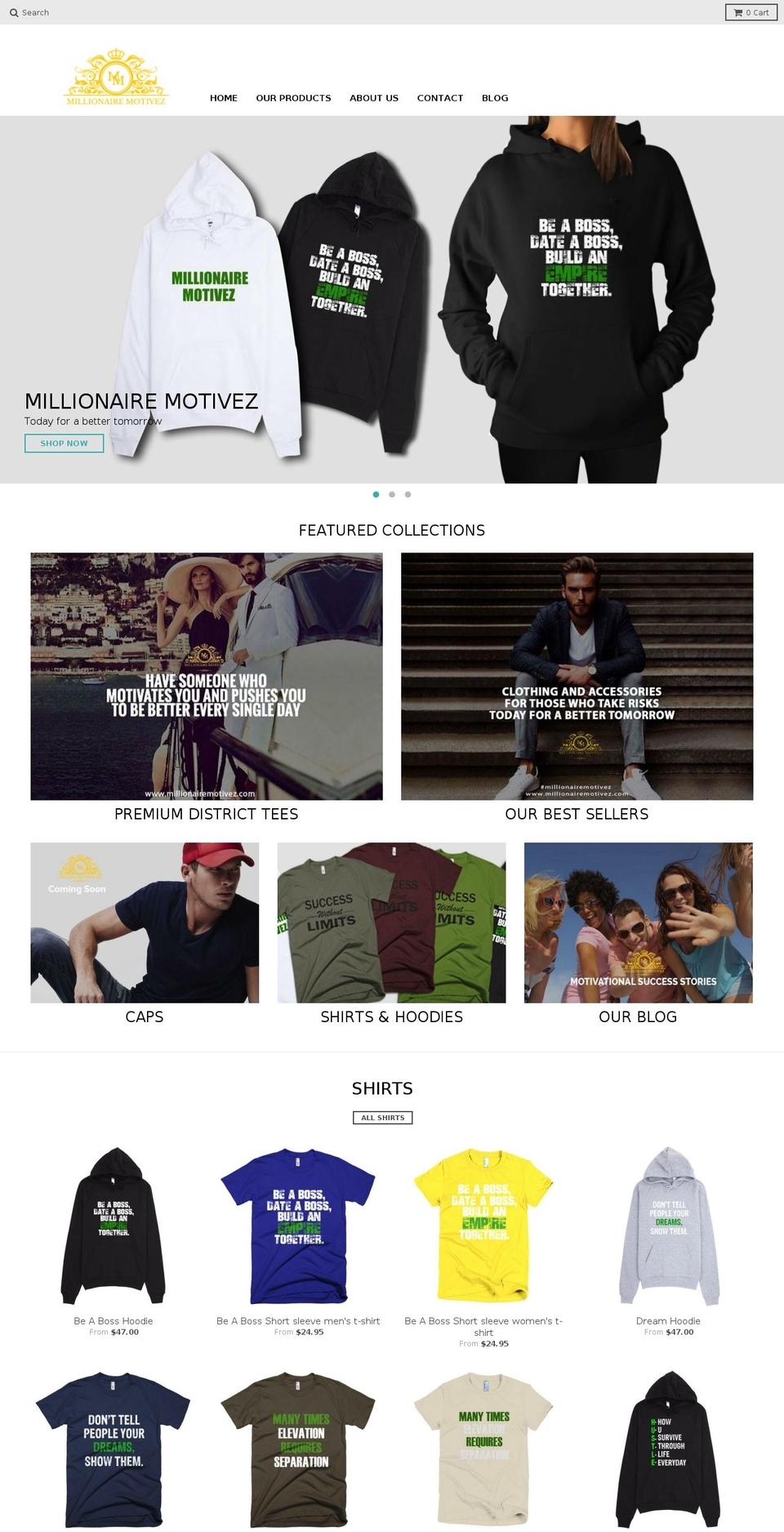 millionairemotivez.com — Shopify storefront screenshot