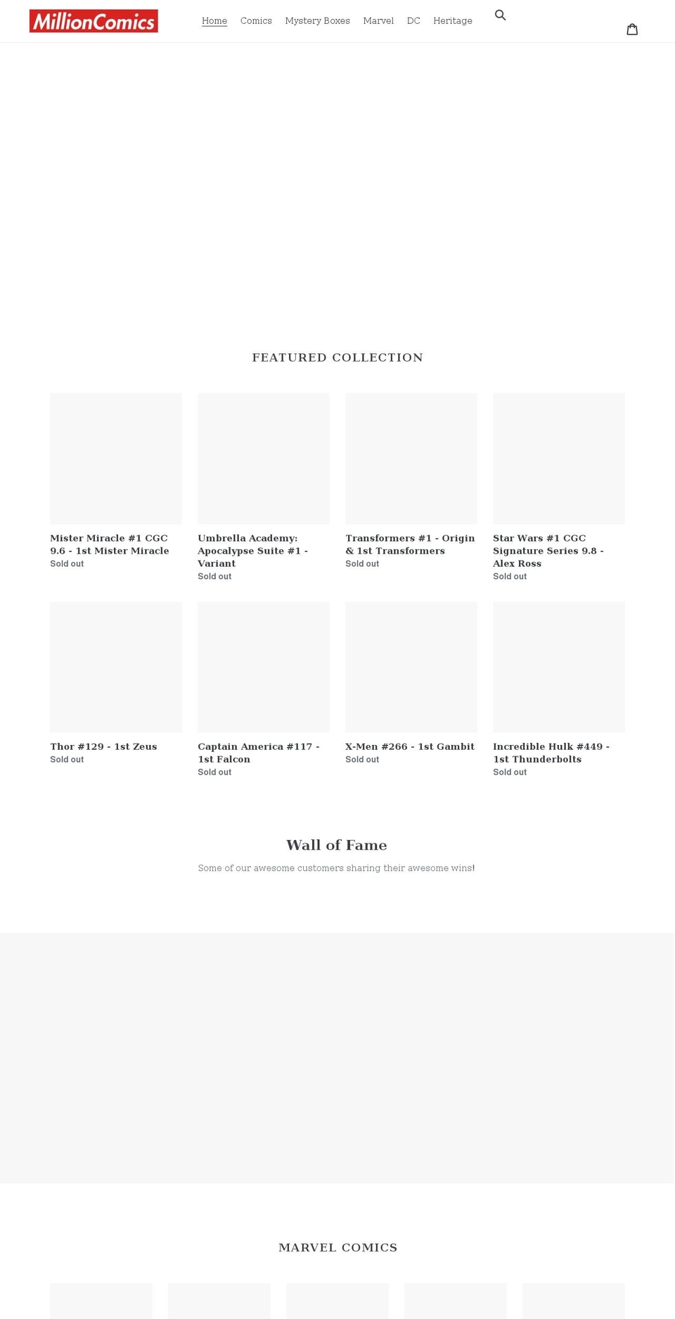millioncomics.com shopify website screenshot