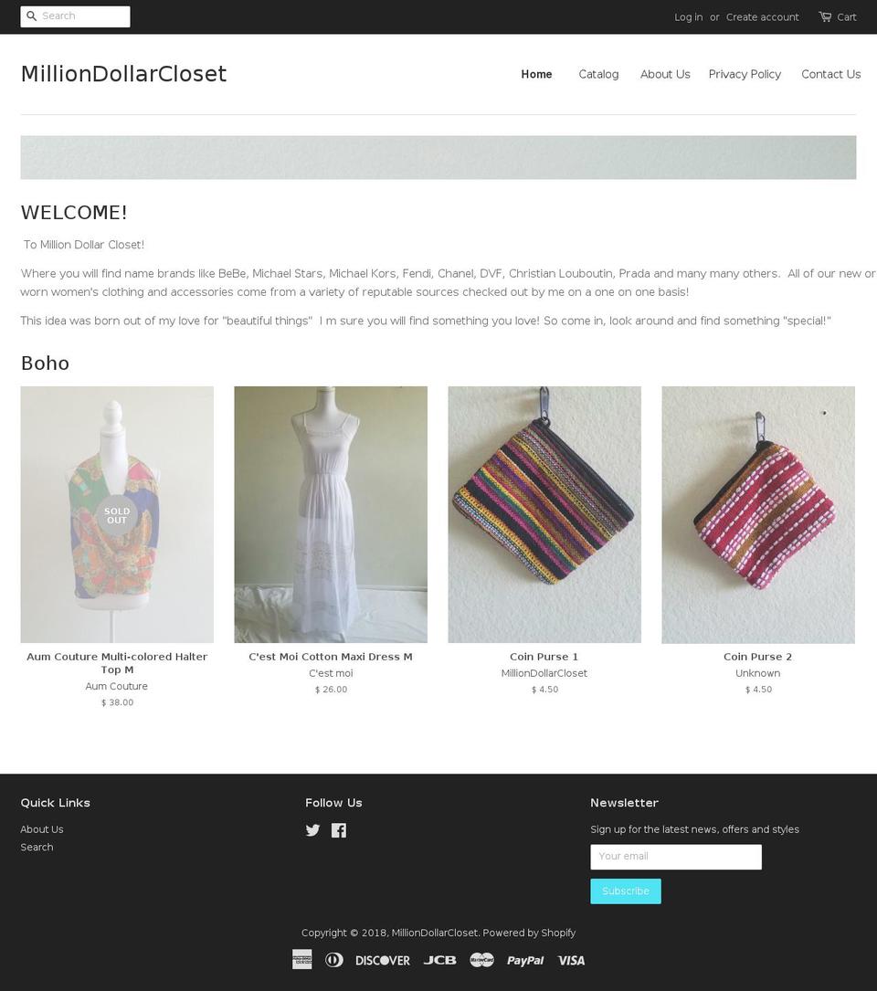 milliondollarcloset.com — Shopify storefront screenshot