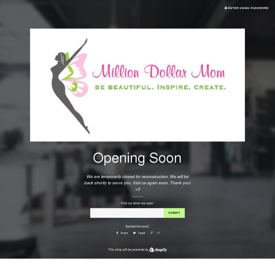 milliondollarmommyacademy.com shopify website screenshot