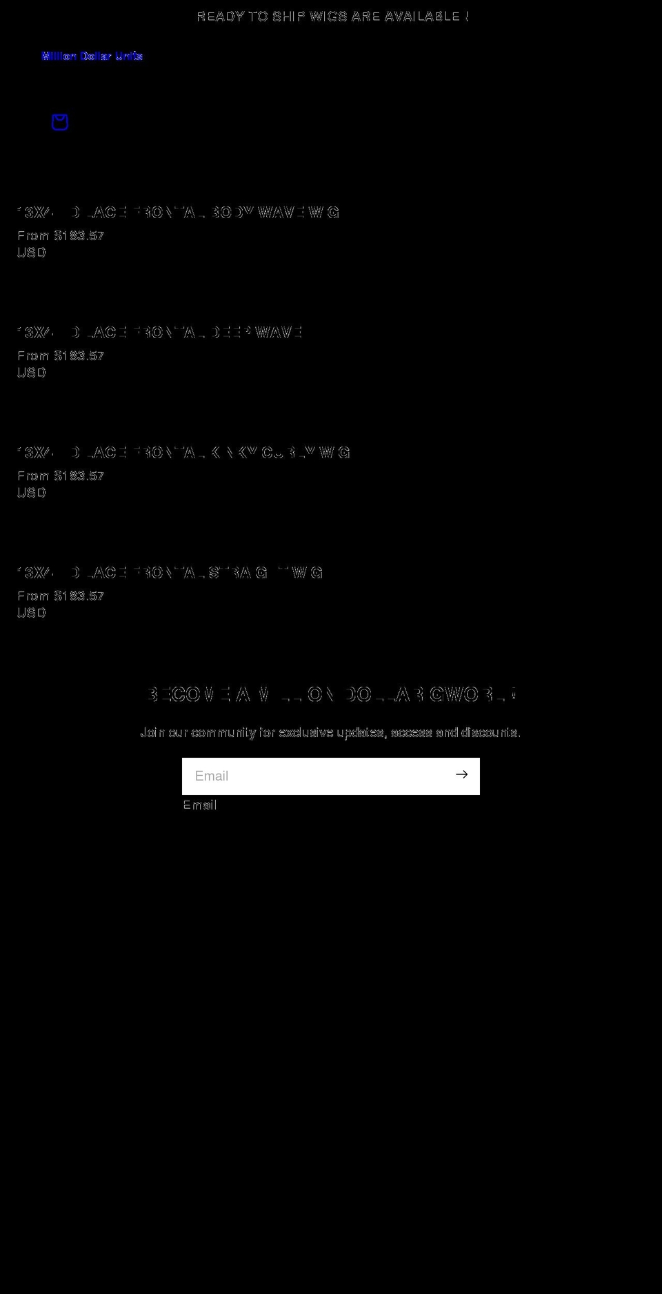 milliondollarunits.com shopify website screenshot