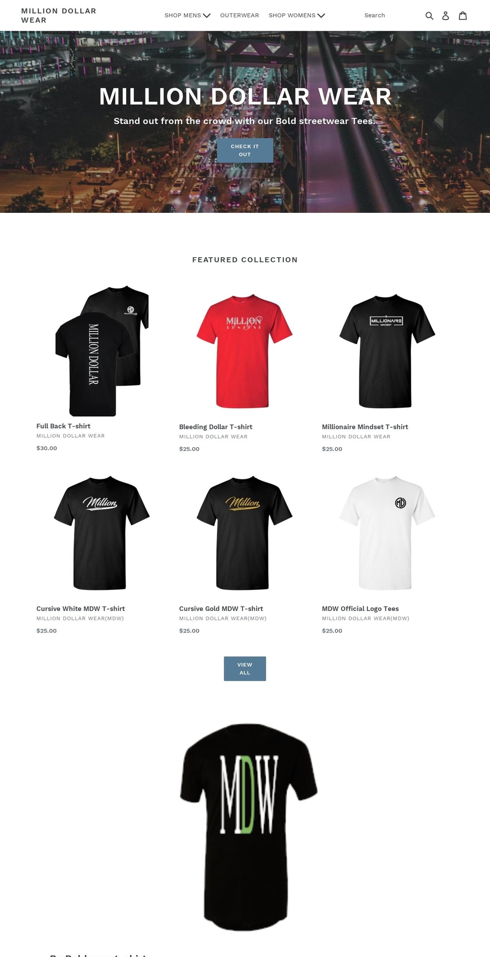 milliondollarwear.com — Shopify storefront screenshot